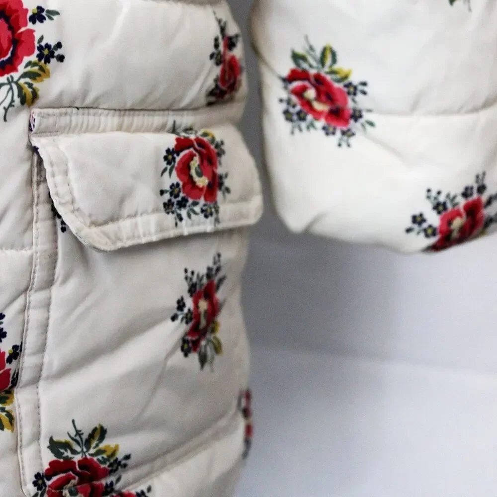 Baby Gap Floral Puffer Fur Hooded Coat 18-24 Months